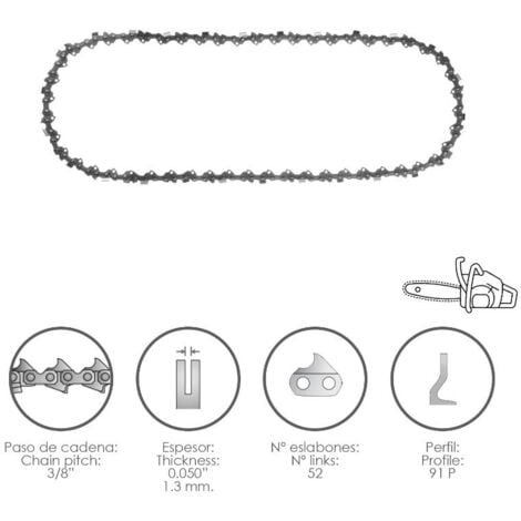 PAPILLON cadena motosierra 3/8 / 0.050 1,3 mm. / 52 eslabones / 91 p