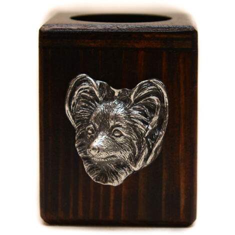 Papillon, Continental Spaniel - candelabro de madera con un perro, un recuerdo único después de la pérdida de un perro, hecho a mano por Art-Dog