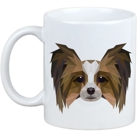 Papillon, Épagneul Continental - Mug avec photo et inscription chien géométrique Art-Dog