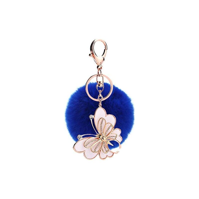 Papillon Perle Gland Trousseau Lapin Cheveux Porte-clés Sac Pendentif élégant pour Les Filles Cadeau de la Saint-Valentin (Bleu Royal)
