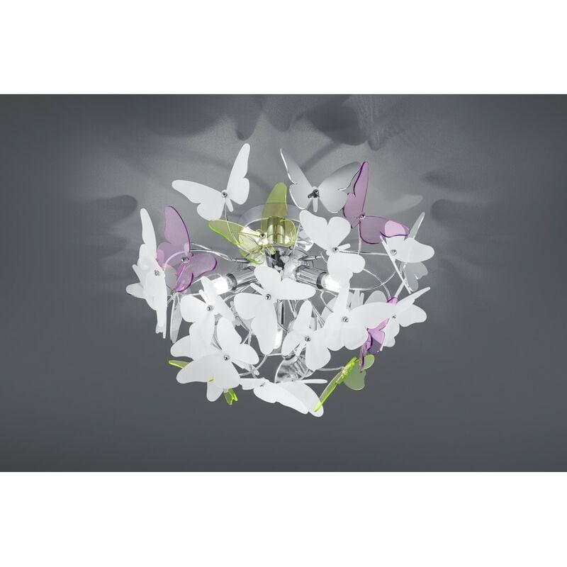 Reality Leuchten - Plafonnier Butterfly 3xG9 Chrome Papillons Multicolores Ø45 cm Trio Lighting