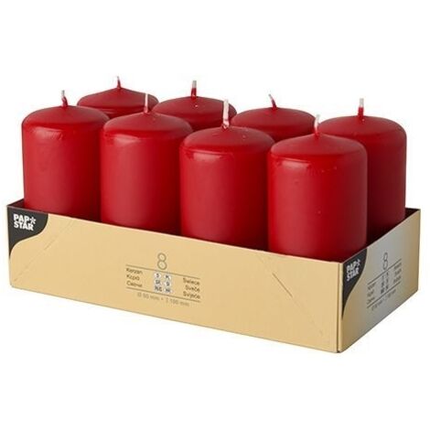 PAPSTAR Candele, paraffina, rosso, 50 mm, 100 mm (confezione da 8), 20,2 x 10,3 x 10 cm (la confezione dell'articolo può variare leggermente)