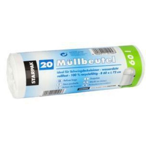 PAPSTAR Müllbeutel 12104 72x60cm 60l LDPE weiß 20 St./Pack.