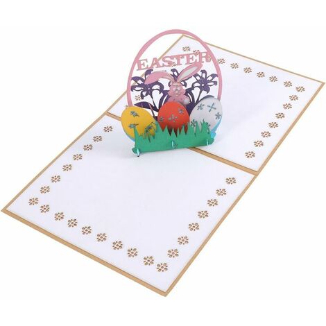 PÂQUES Cartes de vœux 3D Pop-up Cartes-Cadeaux Lapin Oeufs de Pâques Fleurs Découpes Pâques Fait à la Main Cartes Cadeau de Vacances pour Pâques (Beige)