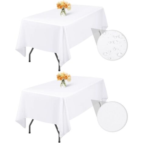 Paquet de 1 nappes rectangulaires en Polyester Blanc 140200cm  résistant à l'eau et aux Taches Lavable sans Plis Nappe pour fête de Mariage Anniversaire Camping Libre - Service