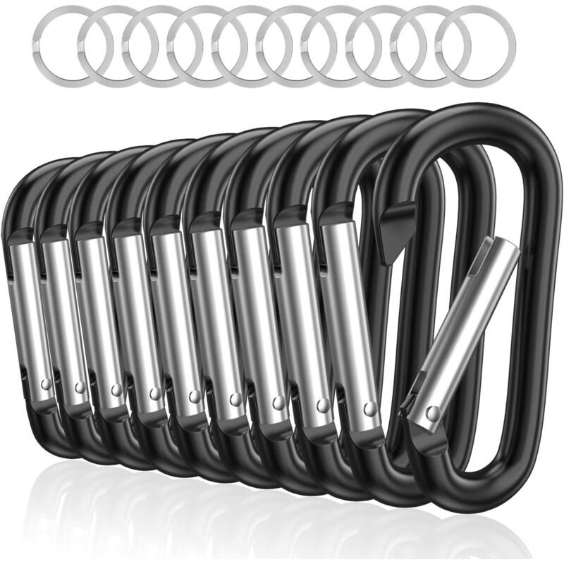 Paquet de 10 3” Aluminium D Mousqueton Porte Clé Clips avec Mousqueton à Ressort pour Porte Clés