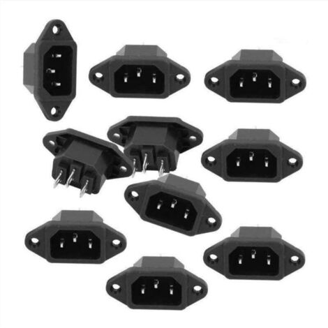 Paquet de 10 AC 250V 10A IEC-320 C14 mâle 3 broches châssis montage sur panneau prise de courant prise de connecteur d'alimentation