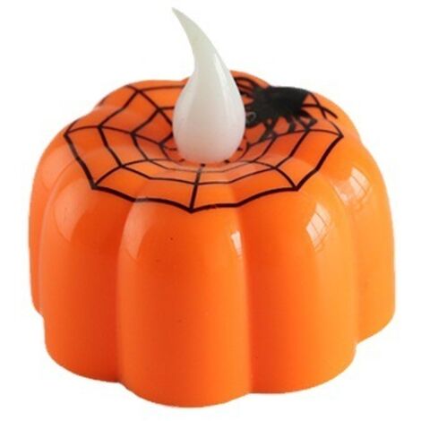 Paquet de 10 bougies chauffe-plat citrouille d'halloween sans flamme, bougies chauffe-plat à pointe en D, lanternes orange décoratives d'halloween, blanc chaud