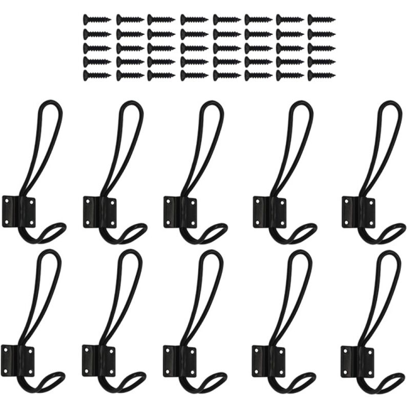 Linghhang - Paquet de 10 crochets d'entrée de couleur rouille - crochets muraux suspendus noirs avec 40 paquets de vis métalliques, crochets vintage