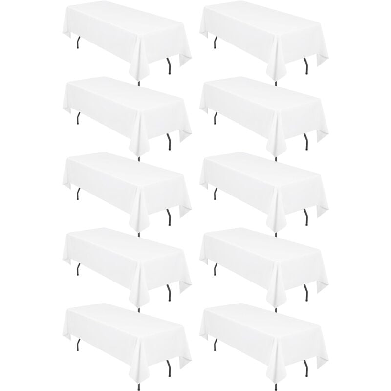 Ikodm - Paquet de 10 nappes rectangulaires,153x260cm Nappe Blanche en Polyester pour Tables rectangulaires de 6 Pieds, résistantes aux Taches et aux