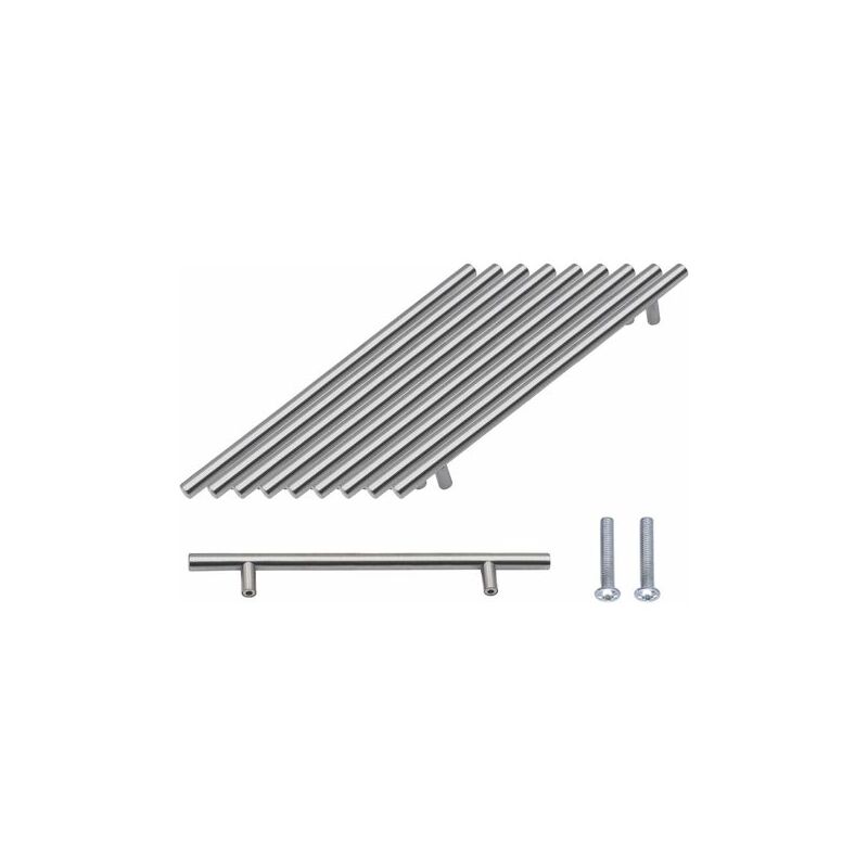 10 x boutons d'armoire de cuisine en acier inoxydable, poignées en t en acier brossé pour portes d'armoires