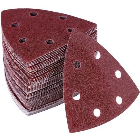 Paquet de 100 feuilles abrasives triangulaires – 6 trous – 90 x 90 x 90 mm pour ponceuses delta – feuilles abrasives triangulaires – ponçage et polissage (400)