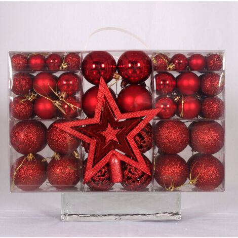 Paquet de 101 décorations de sapin de Noël en plastique robuste Décorations de Noël, intérieur, extérieur Rouge