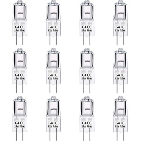 Paquet de 12 Ampoules Halogènes G4 12V 20W, Intensité Variable, Blanc Chaud 2700K, 280LM, Lampe Halogène Basse Tension G4, Capsule Transparente, Pour Lustre, Placards, Plafonniers