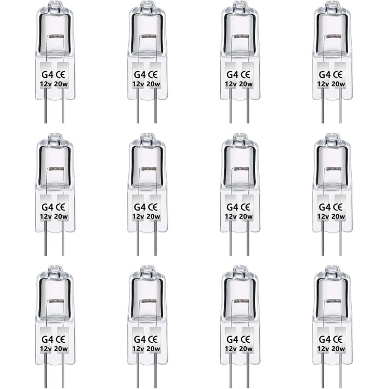 Paquet de 12 Ampoules Halognes G4 12V 20W, Intensité Variable, Blanc Chaud 2800K, Lampe Halogène Basse Tension G4, Capsule Transparente, Pour Lustre, Paquet de 12 Ampoules Halognes G4 12V 20W, Intensité Variable, Blanc Chaud 2800K, Lampe Halogène Basse Tension G4, Capsule Transparente, Pour Lustre,