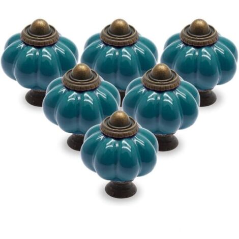 Paquet de 12 boutons de porte en céramique, boutons de tiroir bleu sarcelle, boutons en céramique citrouille, boutons de placard vintage avec vis de montage, poignées de garde-robe antiques