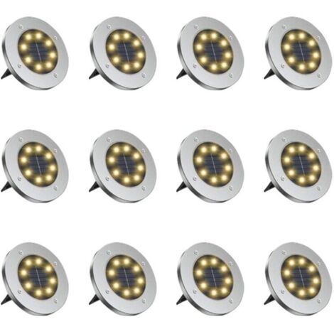 Paquet de 12 lampes solaires, plastique/acier inoxydable, LED, IP65, argent