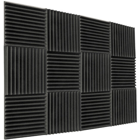 Paquet de 12 panneaux acoustiques, panneaux en mousse acoustique 30 x 30 x 2,5 cm, rembourrage insonorisé haute densité, noir
