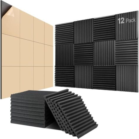 Paquet de 12 panneaux en mousse insonorisés pour mur avec auto-adhésifs, panneaux acoustiques haute densité 30302.5cm