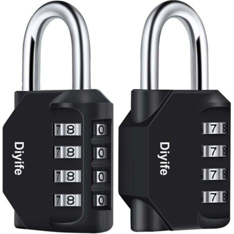 Paquet De 2 Cadenas À Combinaison 4 Chiffres Pour Casier Scolaire Salle De Sport Classeurs Boîte À Outils Noir