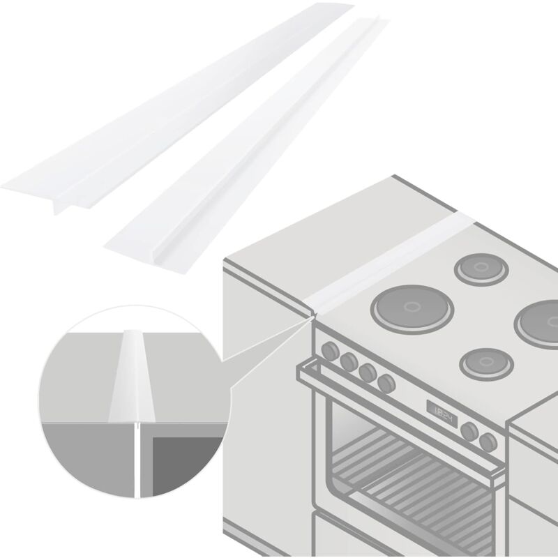 Paquet de 2 couvercles de joint de comptoir de cuisine en silicone, longueur de remplissage 53 cm, scellage entre la cuisinière et le four (Blanc)