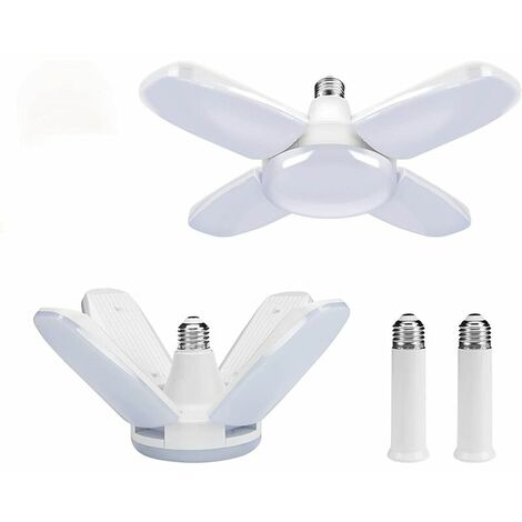 Paquet de 2 Éclairage de garage à LED,60W E27 6000K Lampe d'atelier Déformable à 4 Panneaux Ajustables Plafonnier LED pour Garage, Atelier, Entrepôt, Sous-sol,Gym, Cuisine(Blanc Froid)