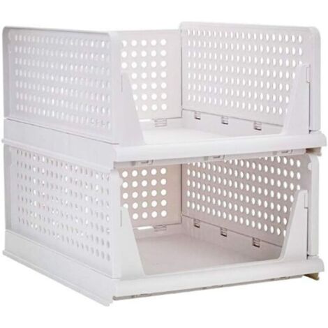 Paquet de 2 Empilable Vêtements Panier De Rangement Organisateur Armoire Coulissante Tiroir Étagère DIY Diviseur Séparateur Bureau Conteneur pour Armoire Placard Cuisine Salle De Bains Bureau