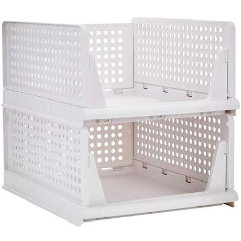 Paquet de 2 Empilable Vêtements Panier De Rangement Organisateur Armoire Coulissante Tiroir Étagère DIY Diviseur Séparateur Bureau Conteneur pour Armoire Placard Cuisine Salle De Bains Bureau