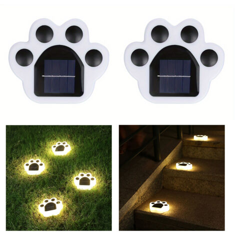 Paquet de 2 lampes solaires à empreintes d'animaux de compagnie, chat et chien, lumière solaire de voie, lumière de pelouse Led étanche