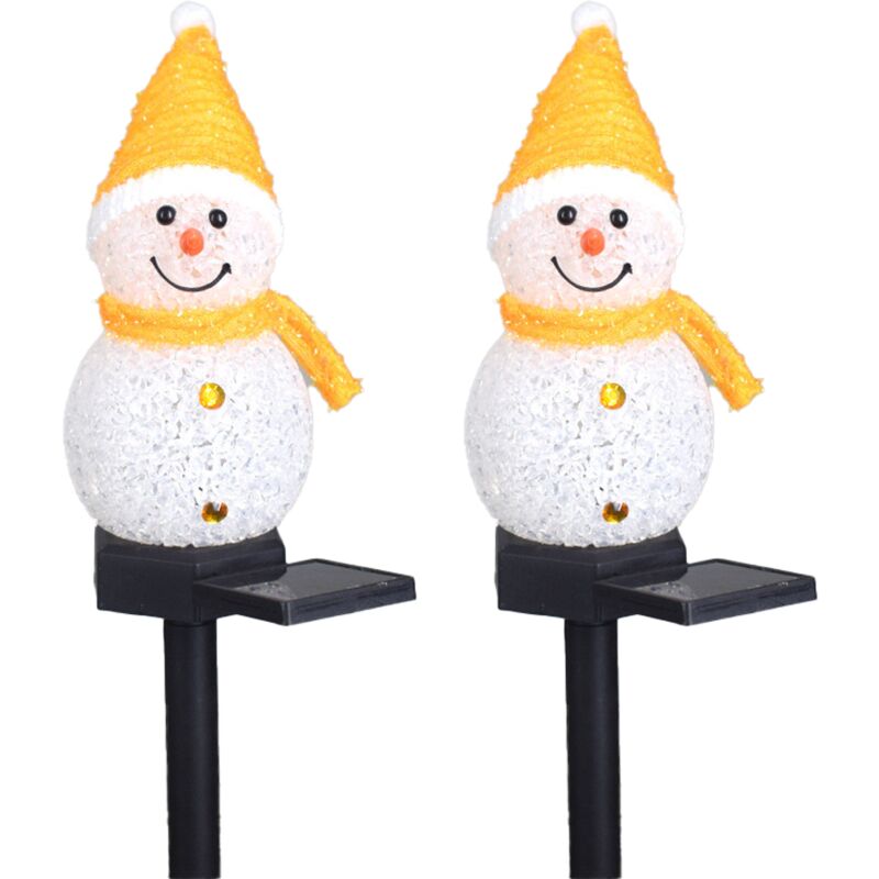 Paquet de 2 lumières solaires de bonhomme de neige Lumières solaires de Noël Bonhomme de neige de jardin Lumières décoratives de passage de cour