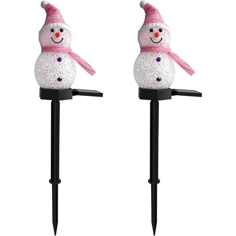 Paquet de 2 lumières solaires de bonhomme de neige Lumières solaires de Noël Bonhomme de neige de jardin Lumières décoratives de passage de cour