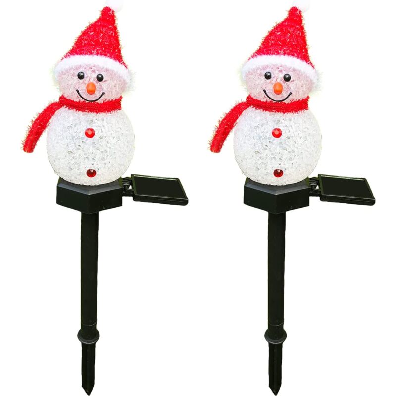 Mowze - Paquet de 2 lumières solaires de bonhomme de neige Lumières solaires de Noël Bonhomme de neige de jardin Lumières décoratives de passage de