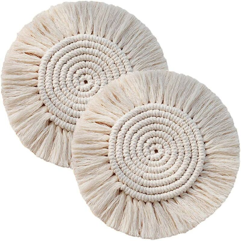 Bares - Paquet De 2 Main Coaster Set,Coton Tresse Coupe Pad Napperon Café Boisson Bière Tasse Tapis Boho Décor De Table,Crème Naturelle Blanc