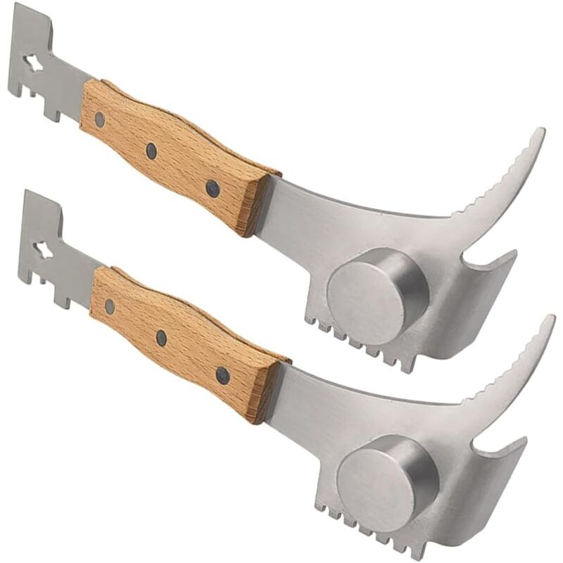Paquet de 2 outils de ruche polyvalents, outils de grattoir de ruche outil d'apiculture avec manche en bois et 7 fonctions pour équipement