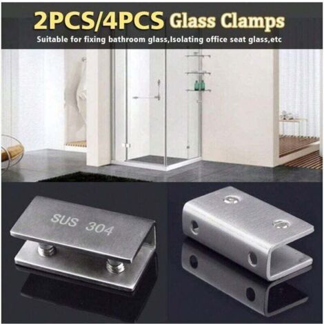 Paquet de 2 pinces de porte de douche en verre en acier inoxydable modernes, fixées au mur, 8-12mm