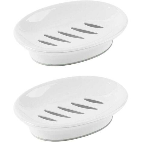 Paquet De 2 Porte-Savon Avec Vidange Nettoyage Facile Économiseur De Savon Arrêt Sec Pour Douche Salle De Bain Cuisine Blanc