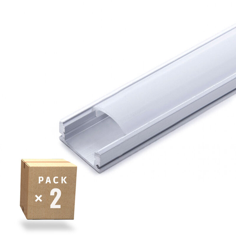Pack 2 Profil de Aluminium para LEDs Diffuseur laiteux Bande 2M Pack 2 Profil de Aluminium para LEDs Diffuseur laiteux Bande 2M