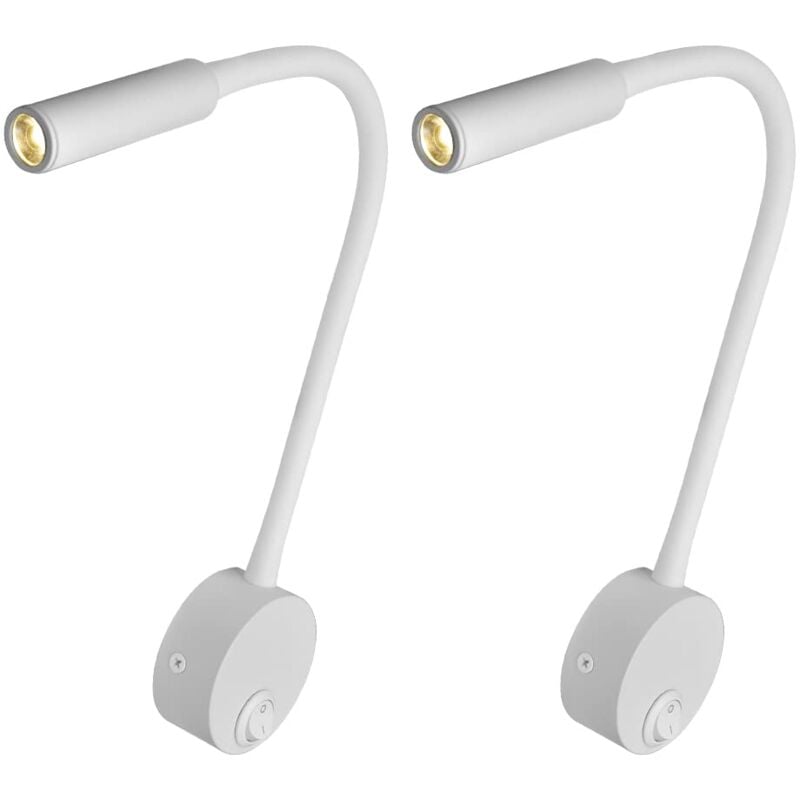 Memkey - Paquet de 2 projecteurs muraux blancs-Lampe de chevet Cobmontage -Mural en surface, 3W, veilleuse avec interrupteur à bouton