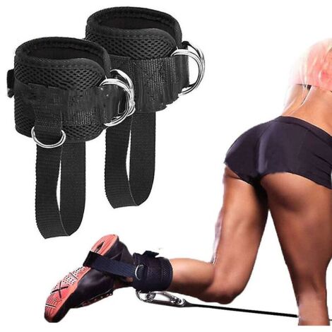 Paquet de 2 sangles de cheville réglables pour les sangles de cheville de gymnastique de machine de câble Poignets de cheville à double anneau en D