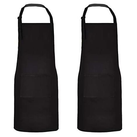 Paquet de 2 tabliers de cuisine 100% coton avec poches, tabliers de cuisine à thème noir Tabliers de cuisson réglables pour hommes femmes Couple Chef