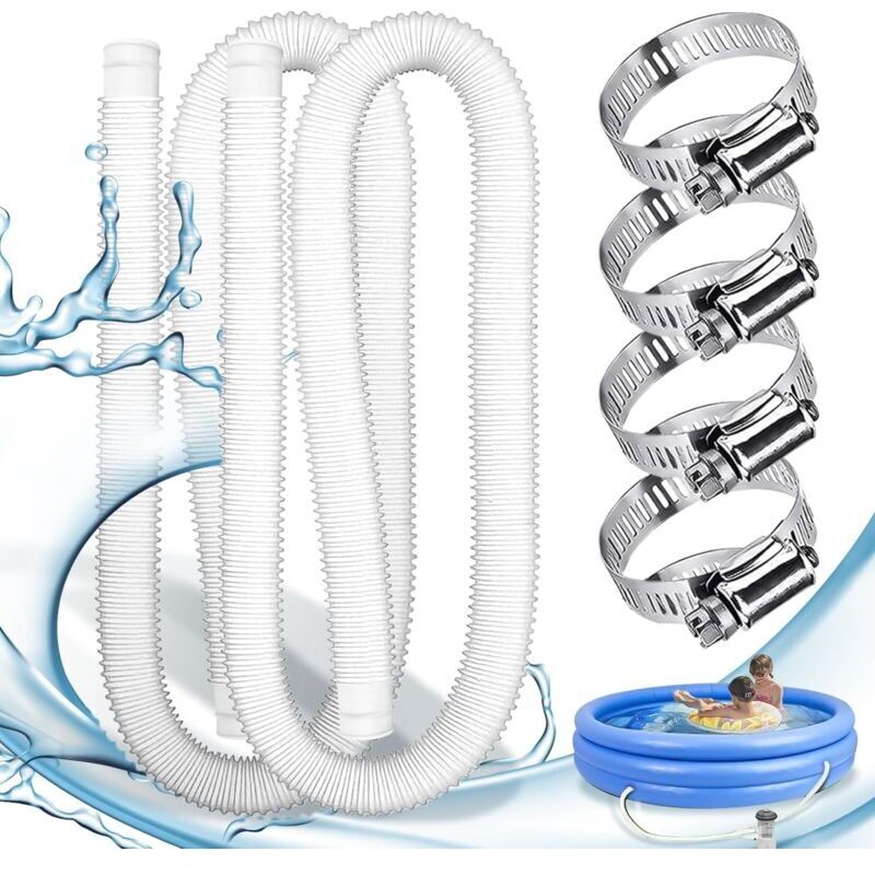 XVX - Paquet de 2 Tuyau piscine,Tuyau aspirateur piscine avec 4 colliers de serrage métalliques,Tuyau pompe piscine applicable à Piscines hors