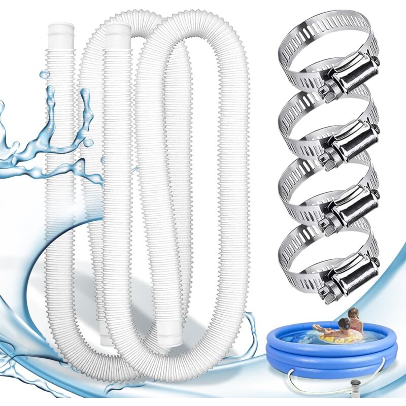 Paquet de 2 Tuyau piscine,Tuyau piscine 32mm,Tuyau aspirateur piscine avec 4 colliers de serrage métalliques,Tuyau pompe piscine applicable à