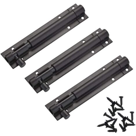 Paquet de 3 boulons de serrure de porte 4 pouces (100 mm) Boulon de porte de serrure de porte en acier inoxydable Serrure de porte Serrure de porte noire Boulon de porte coulissante Boulon