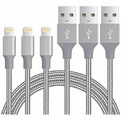 Paquet de 3 câbles de chargeur pour iPhone de 3 pieds, câble Lightning certifié Mfi, cordons de chargement pour iPhone tressés en nylon, compatible avec iPhone 11 Xs Max XR X 8 7 6s Plus, iPad Mini/Ai