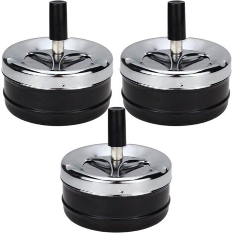 Paquet de 3 cendriers, cendrier pivotant avec cendrier anti-courant d'air de style poussoir intérieur et extérieur noir