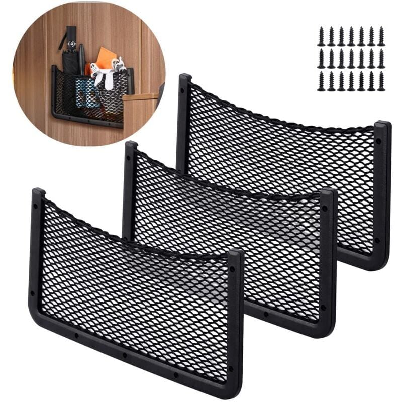 Cyslmuk - Paquet de 3 filets de rangement pour voiture 40x20 cm sac de rangement pour voiture de poche adapté à la vaisselle/RV/bateau/maison (filet