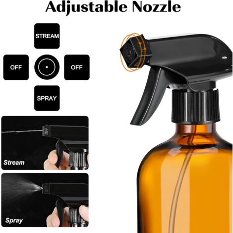 Paquet de 3 flacons pulvérisateurs en verre ambré pour solution nettoyante, huiles essentielles botaniques pour cheveux (14 fl. Oz) Flacons pulvérisateurs en verre vides pour produits ménagers marron 