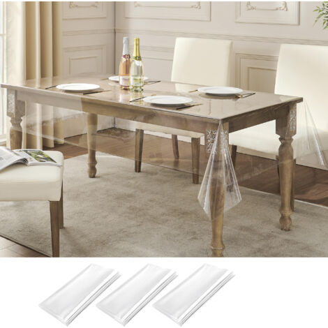 Paquet de 3 nappes de protection rectangulaires en PVC transparent, nappe en plastique transparent imperméable et résistant à l'huile, 153 x 213cm