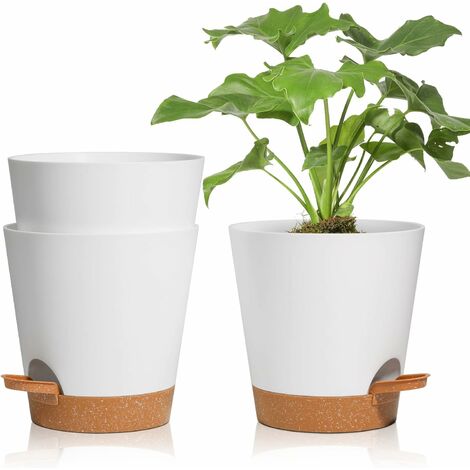 Paquet de 3 pots de plantes en plastique blanc 6,5 pouces pots de plantes de système d'arrosage intérieur à arrosage automatique pour pots de plantes d'orchidées, de basilic et d'herbes