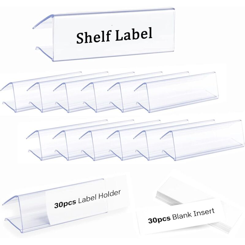 Paquet de 30 porte-étiquettes en plastique transparent de 1 x 0,9 x 3 pouces pour étiquettes et panneaux en bois avec inserts vierges assortis.